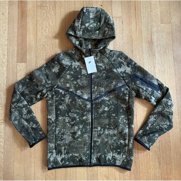Nike Tech Fleece Windrunner Full-Zip Hoodie Black Olive Mens Small HV5055-276 - Picture 1 of 5